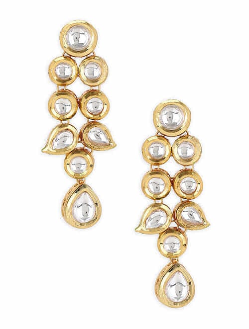 Sabyasachi Inspired Gold Plated Kundan Polki Earrings - Image 3