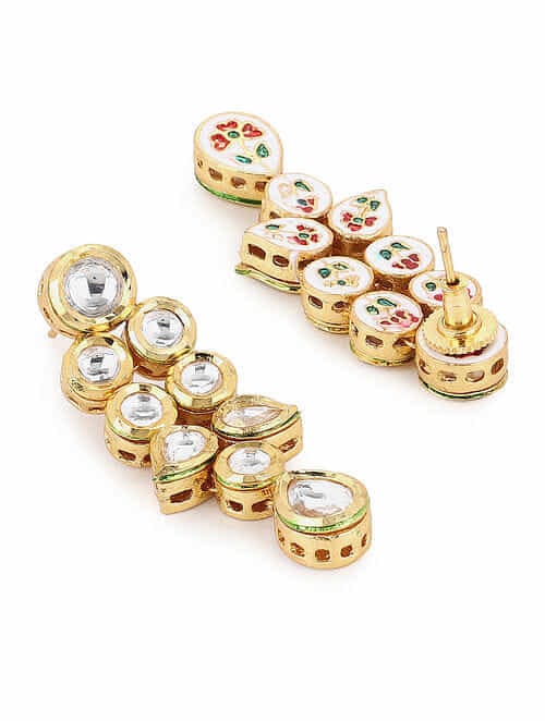 Sabyasachi Inspired Gold Plated Kundan Polki Earrings - Image 4
