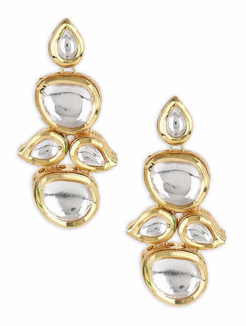 Sabyasachi Inspired Gold Plated Kundan Polki Earrings - Image 3