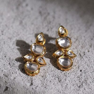 Sabyasachi Inspired Gold Plated Kundan Polki Earrings