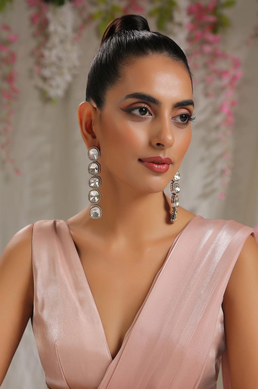 Sabyasachi Inspired Silver Plated Polki Earrings - Image 2