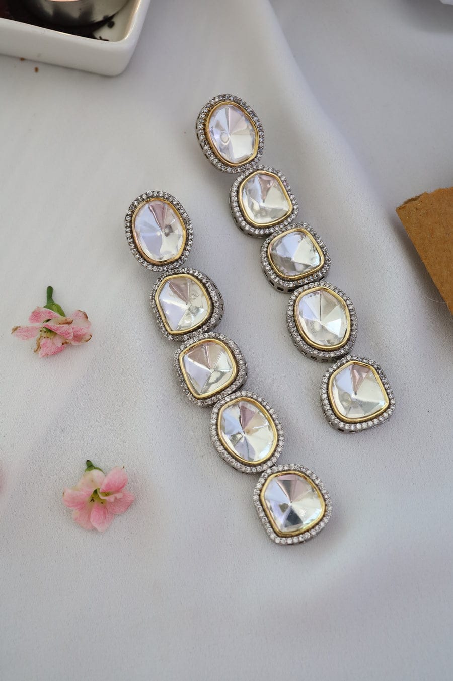 Sabyasachi Inspired Silver Plated Polki Earrings - Image 5