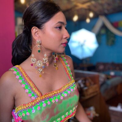 Gold Plated Kundan ChaandBali Earrings