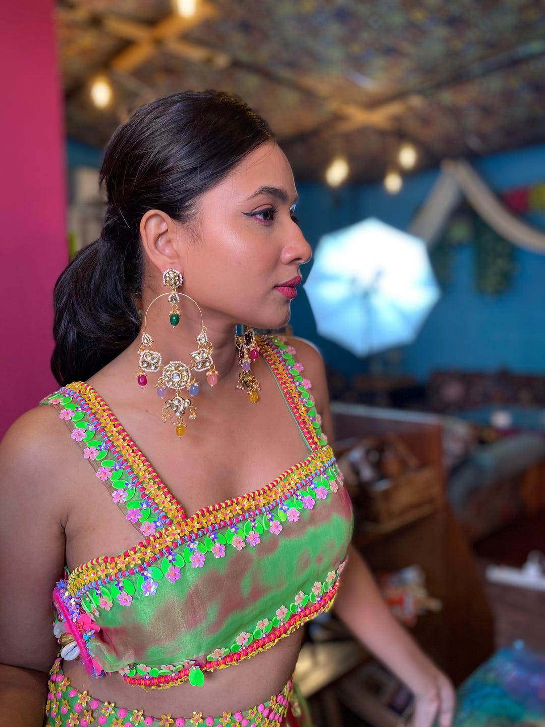 Gold Plated Kundan ChaandBali Earrings