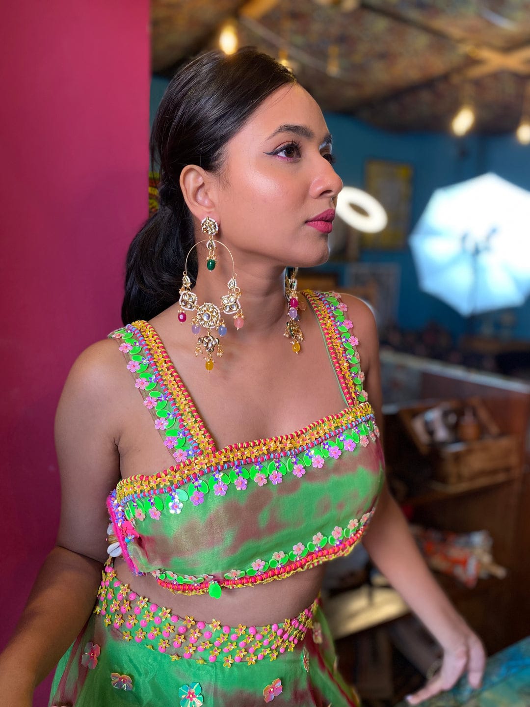 Gold Plated Kundan ChaandBali Earrings - Image 2