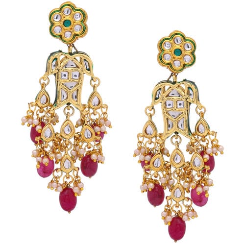 Sabyasachi Inspired Gold Plated Kundan Polki Earrings - Image 3