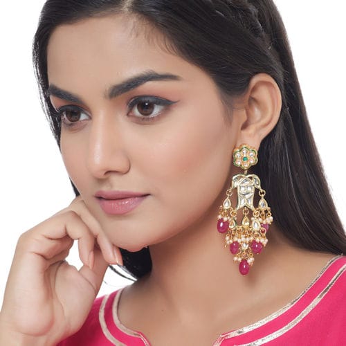 Sabyasachi Inspired Gold Plated Kundan Polki Earrings - Image 2