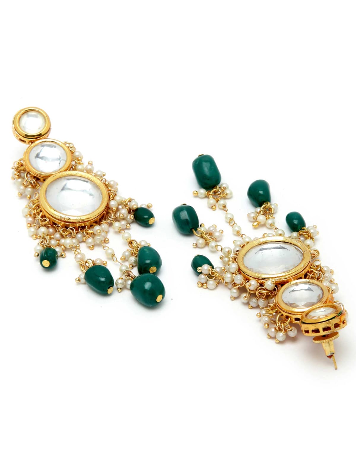 Gold Plated Kundan Work Earrings - Image 4