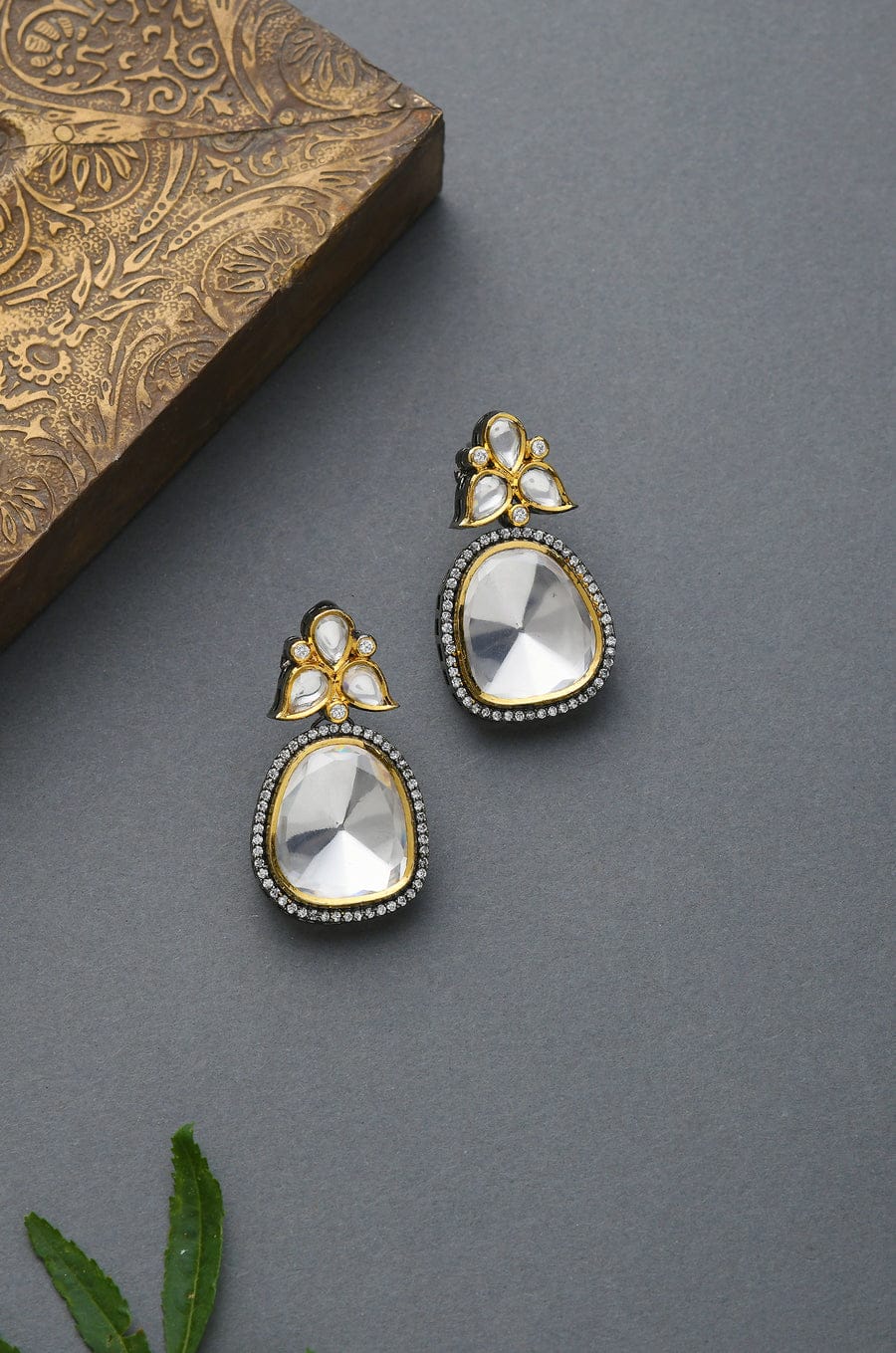 Silver Tone Victorian Polki Stud Earrings