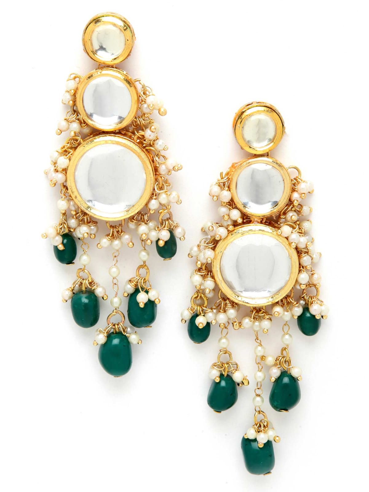 Gold Plated Kundan Work Earrings - Image 2