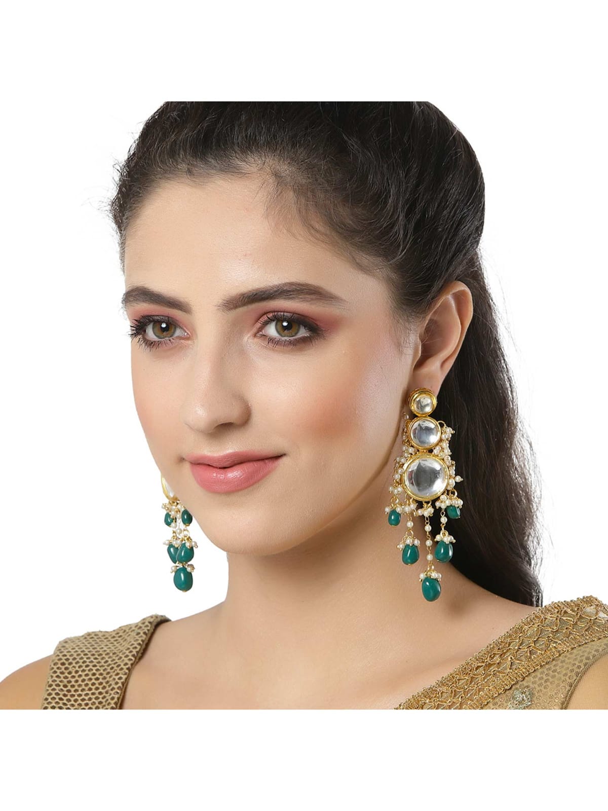 Gold Plated Kundan Work Earrings