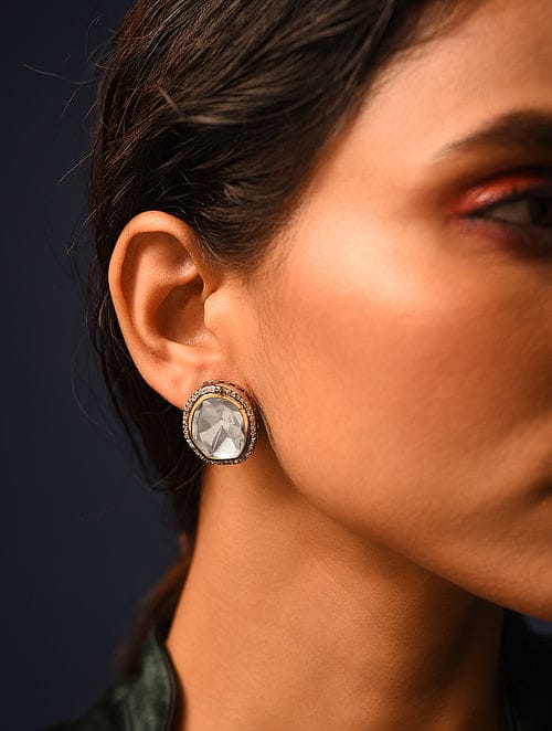 Beautiful Silver Plated Polki Earrings - Image 2