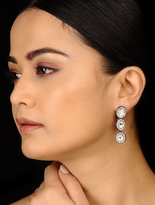Beautiful Silver Plated Polki Earrings - Image 2