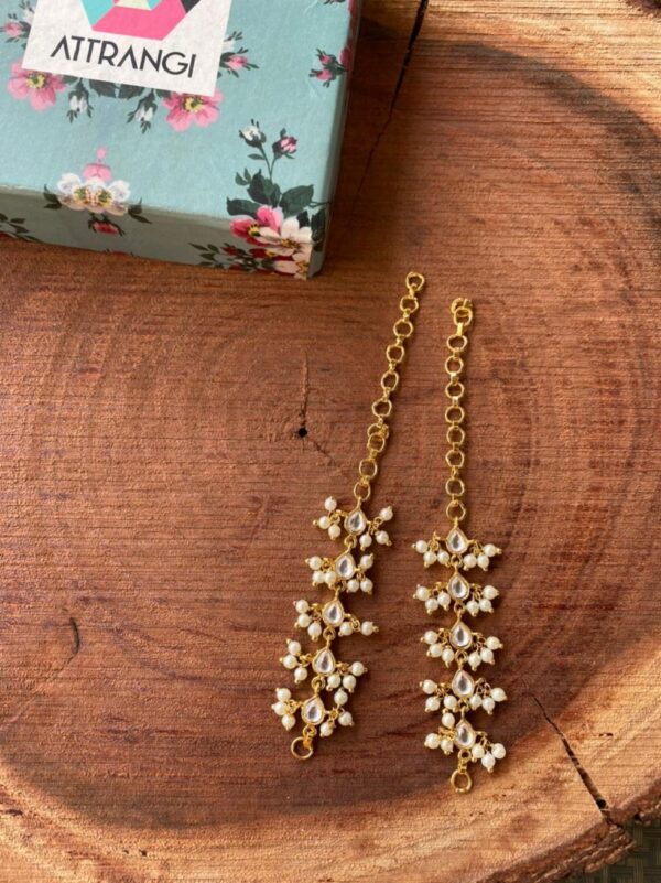 Traditional Kundan Earrings Ear chain - Image 2