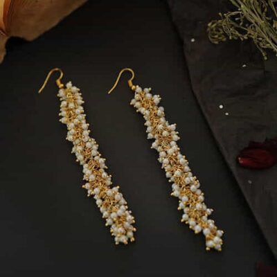 Dangler Earrings With Pearl Work In Mix Metal