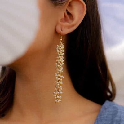 Dangler Earrings With Pearl Work In Mix Metal