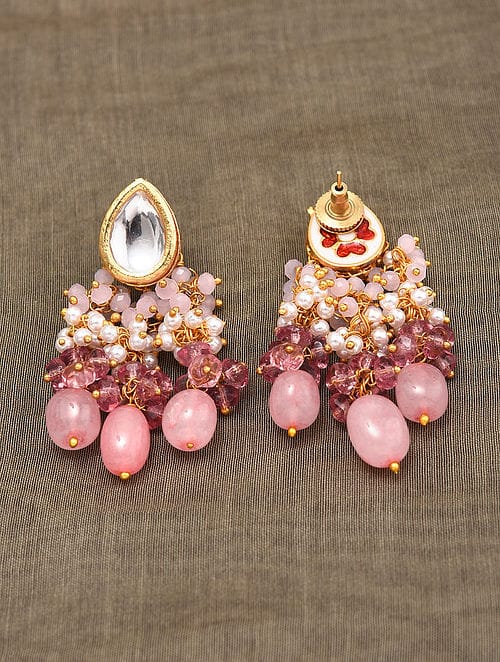Dangler Earrings With Kundan Work In Mix Metal - Image 3
