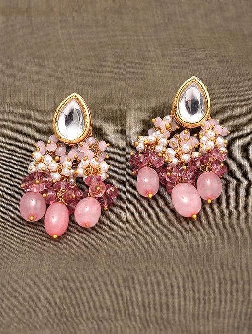 Dangler Earrings With Kundan Work In Mix Metal