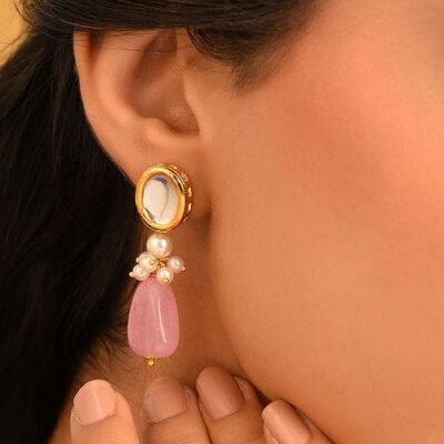 Dangler Earrings With Kundan Work In Mix Metal