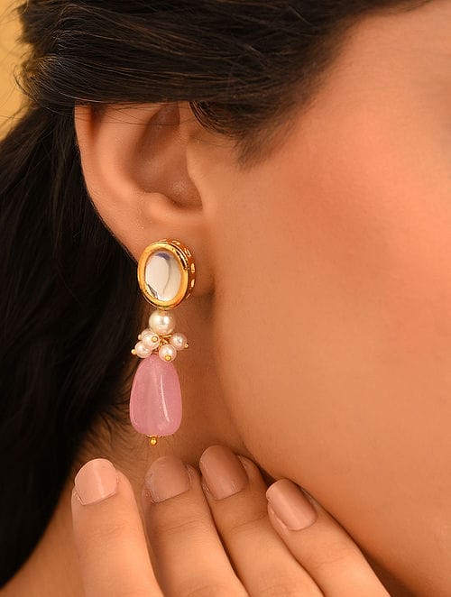 Dangler Earrings With Kundan Work In Mix Metal