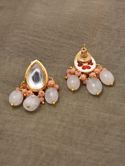 Dangler Earrings With Kundan Work In Mix Metal - Image 3