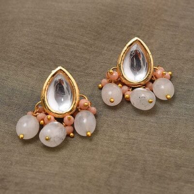 Dangler Earrings With Kundan Work In Mix Metal