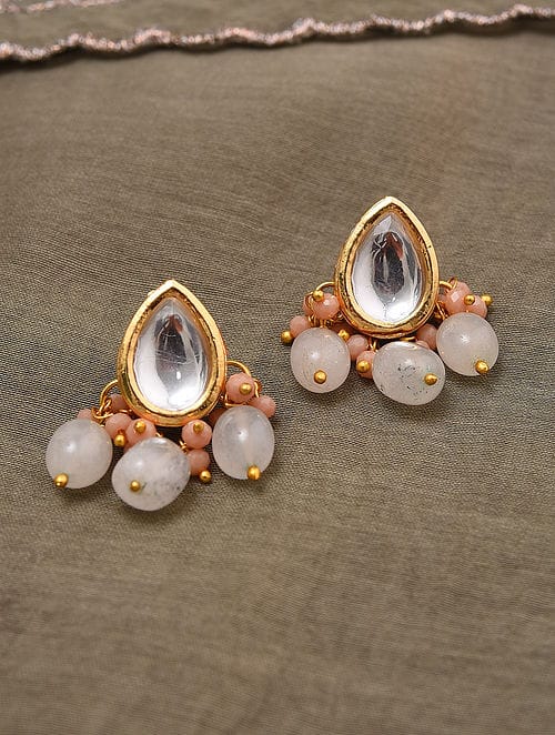 Dangler Earrings With Kundan Work In Mix Metal