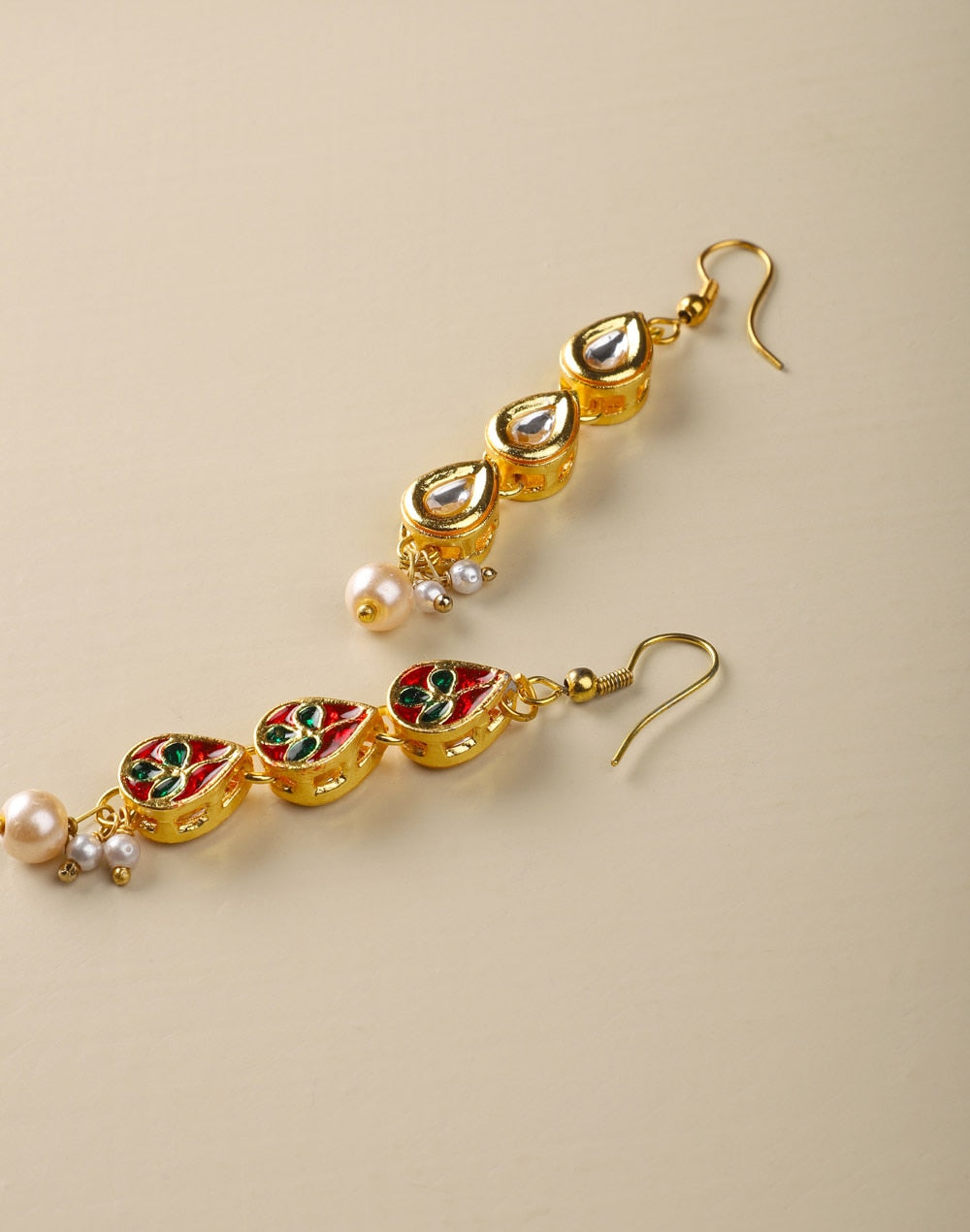 Dangler Earrings With Kundan Work In Mix Metal - Image 3