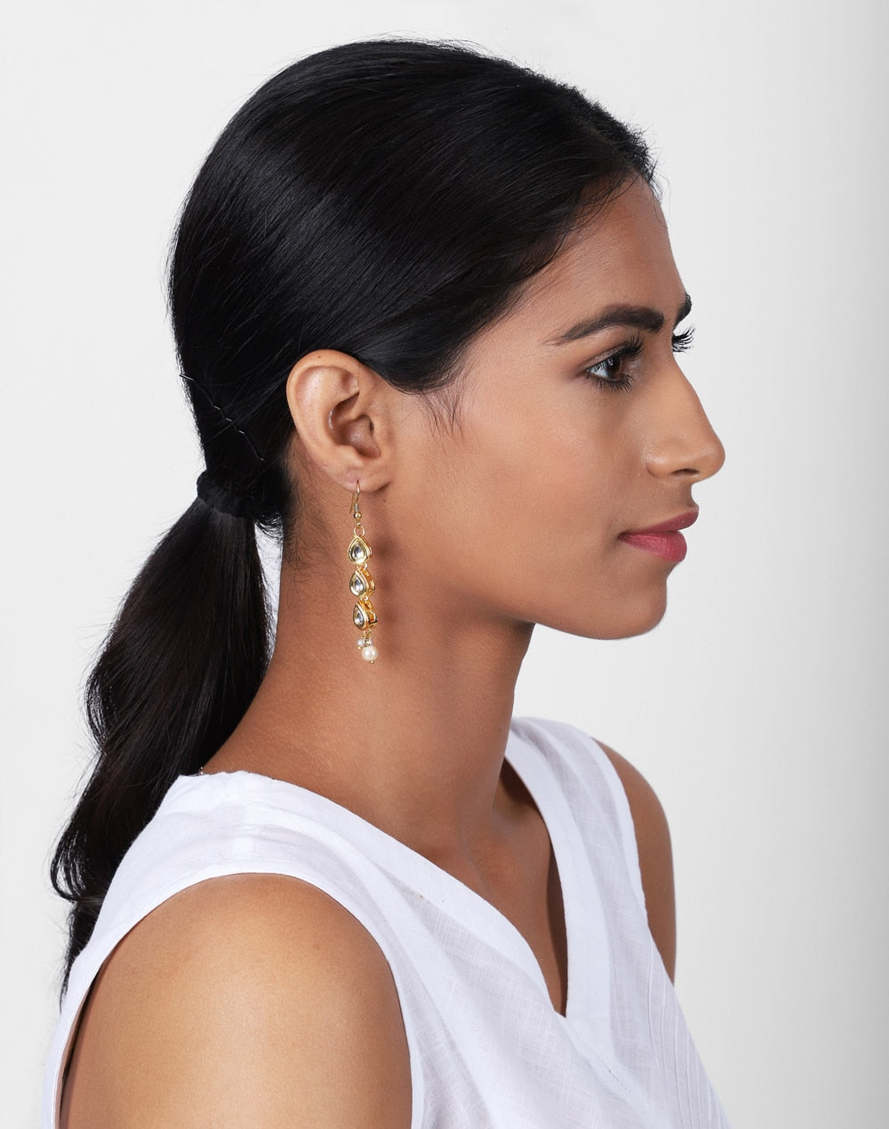 Dangler Earrings With Kundan Work In Mix Metal - Image 2
