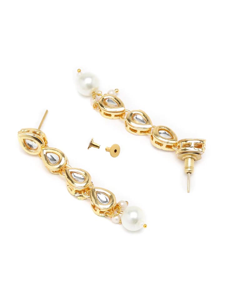 Dangler Earrings With Kundan Work In Mix Metal - Image 3