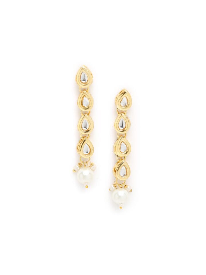 Dangler Earrings With Kundan Work In Mix Metal - Image 4