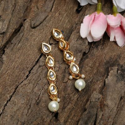 Dangler Earrings With Kundan Work In Mix Metal