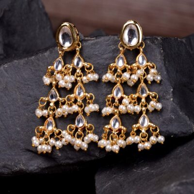 Dangler Earrings With Kundan Work In Mix Metal