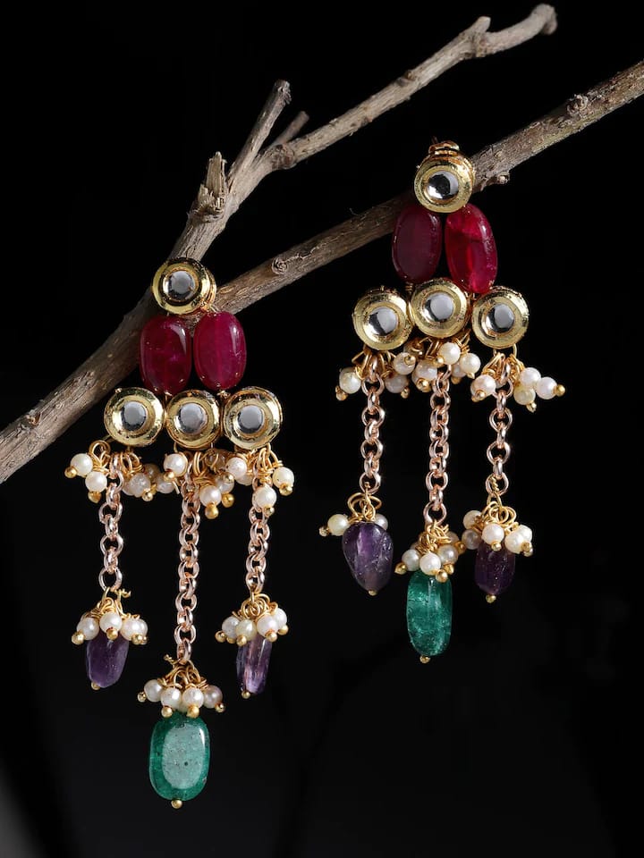Dangler Earrings With Kundan Work In Mix Metal