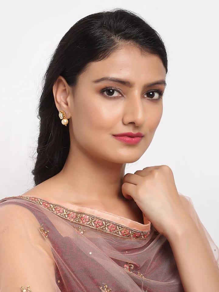 Dangler Earrings With Kundan Work In Mix Metal - Image 2