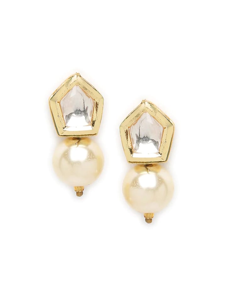 Dangler Earrings With Kundan Work In Mix Metal - Image 3