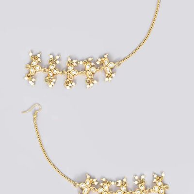 Gold Finish Kundan Polki & Pearl Drop Ear Chains
