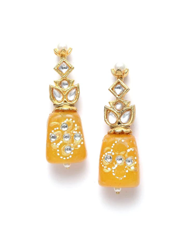 Dangler Earrings With Kundan Work In Mix Metal - Image 3