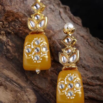 Dangler Earrings With Kundan Work In Mix Metal