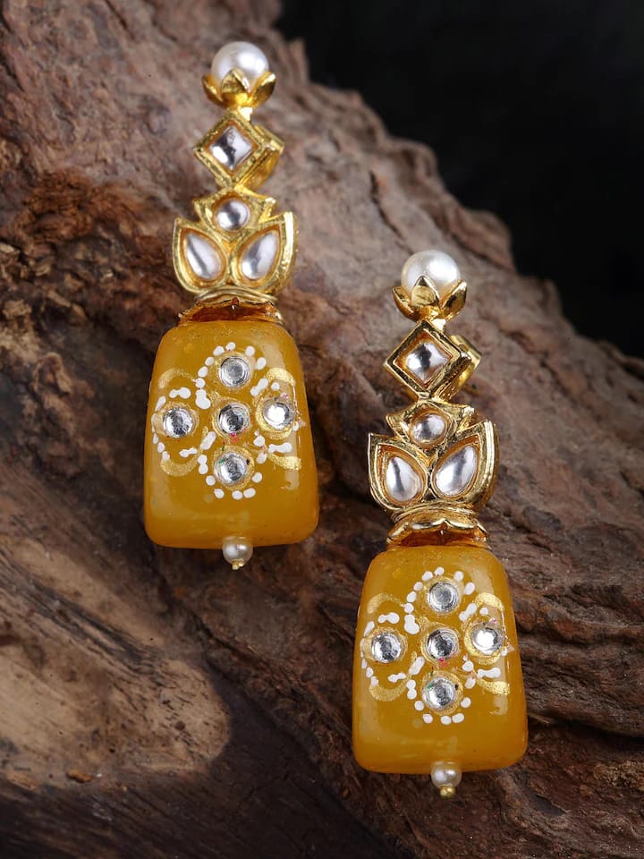 Dangler Earrings With Kundan Work In Mix Metal