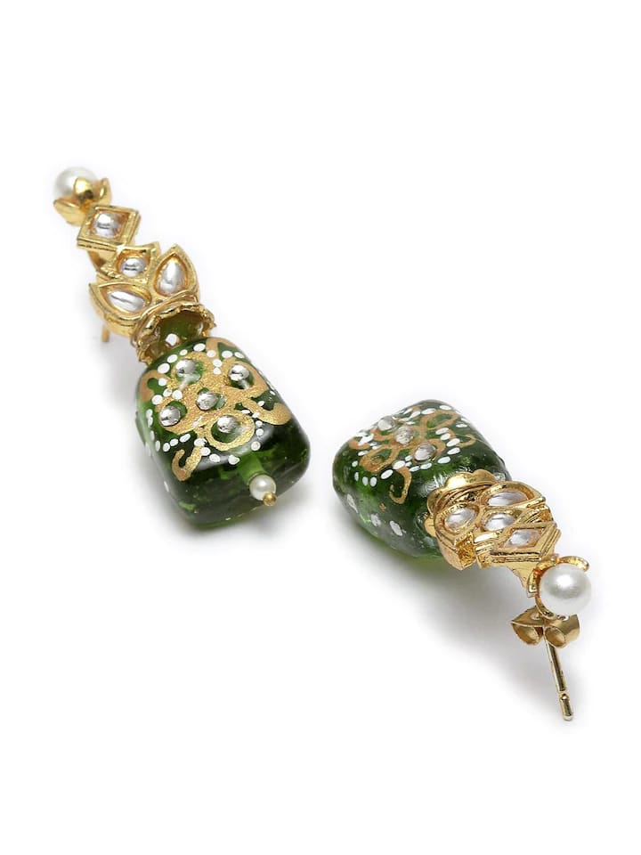 Dangler Earrings With Kundan Work In Mix Metal - Image 3