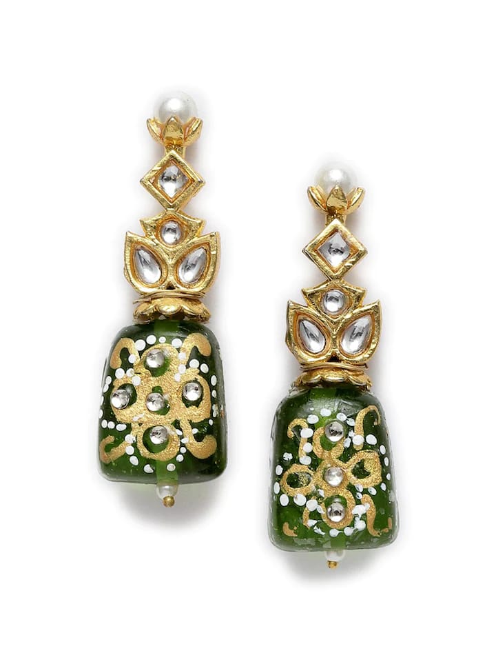 Dangler Earrings With Kundan Work In Mix Metal - Image 4