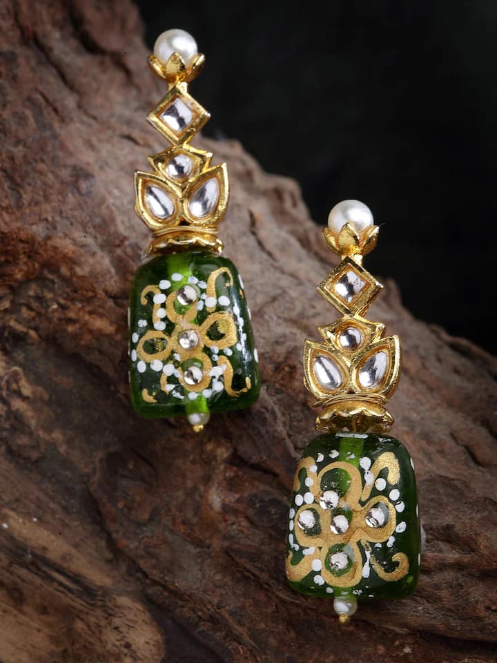 Dangler Earrings With Kundan Work In Mix Metal