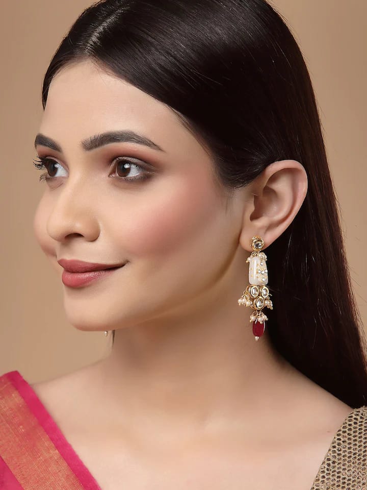 Gold Plated Traditional Jadau Kundan Earrings - Image 2
