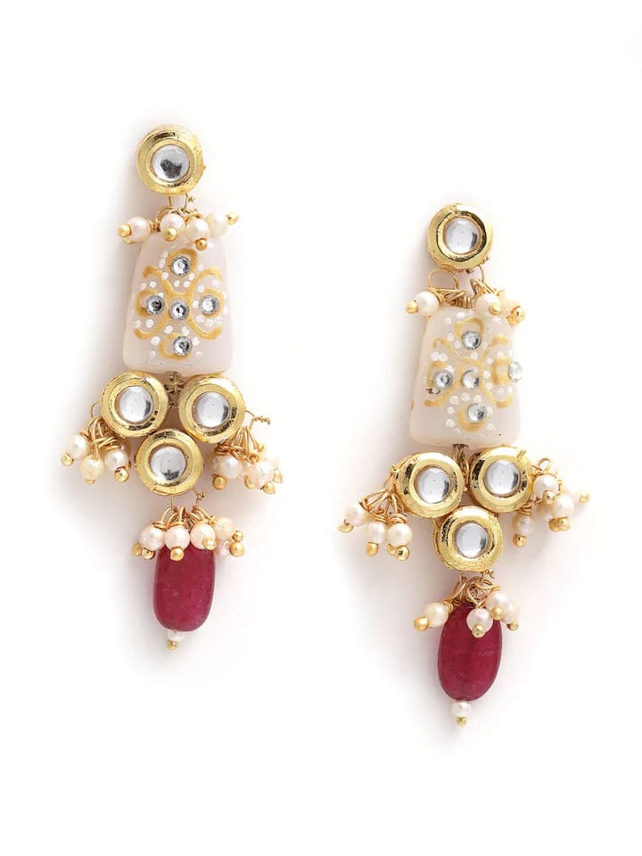 Gold Plated Traditional Jadau Kundan Earrings - Image 4