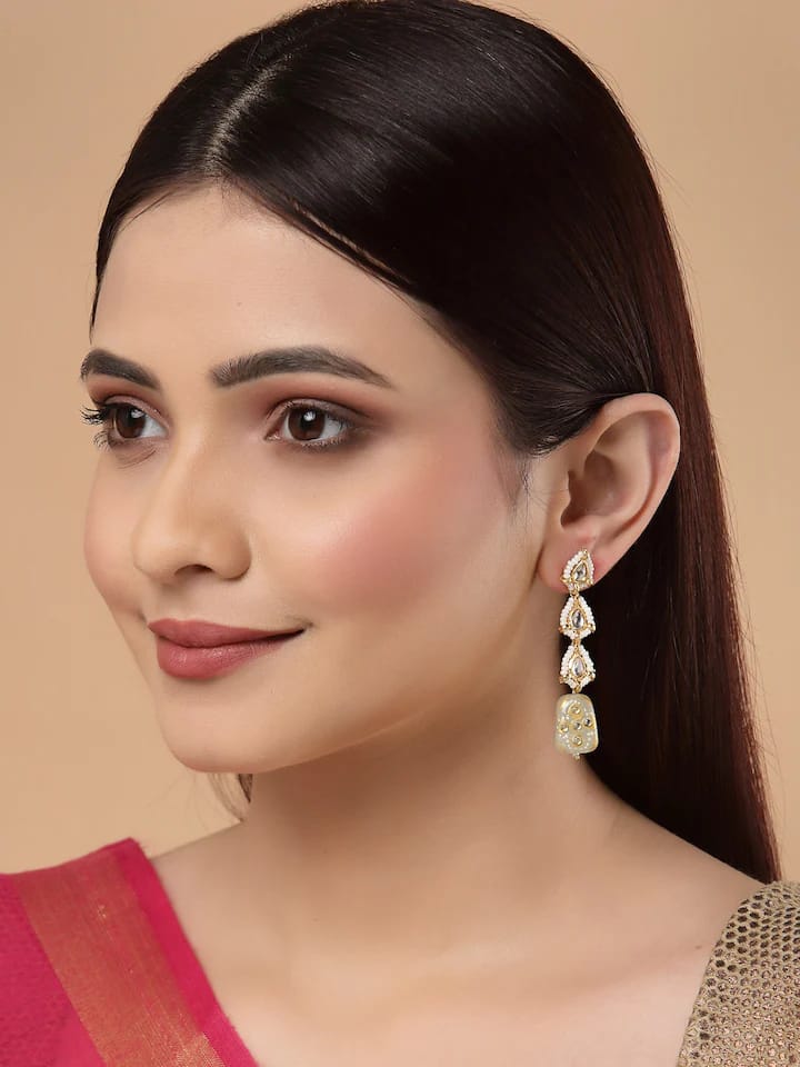 Gold Plated Traditional Jadau Kundan Earrings - Image 2