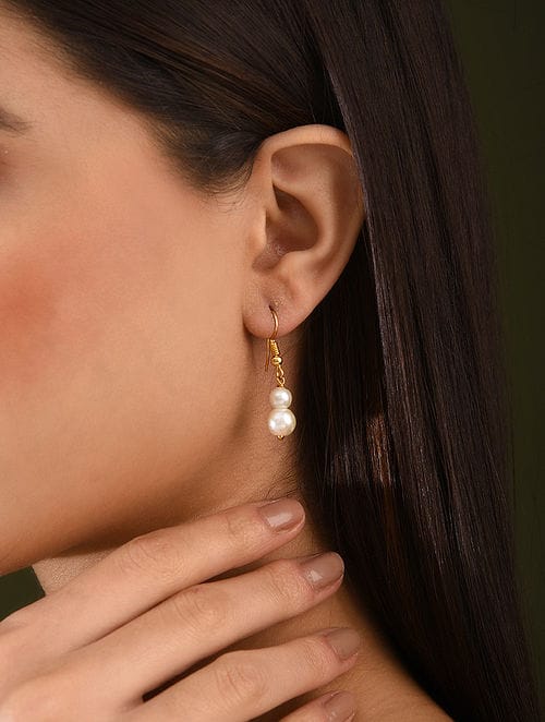 White Pearl Drop Earrings - Image 2