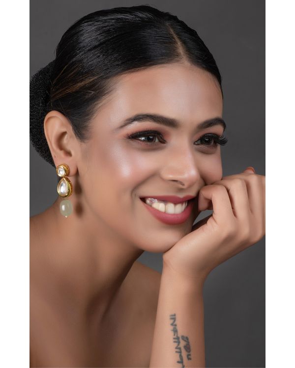Gold Plated Embellished Kundan Bead Earrings - Image 3