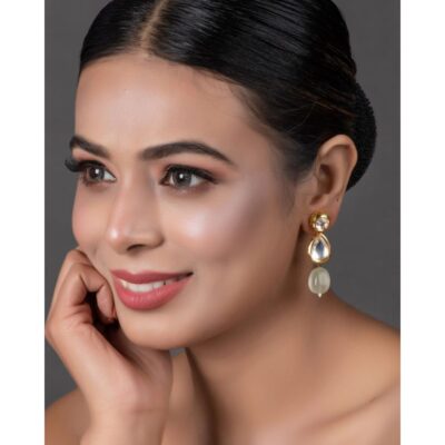 Gold Plated Embellished Kundan Bead Earrings