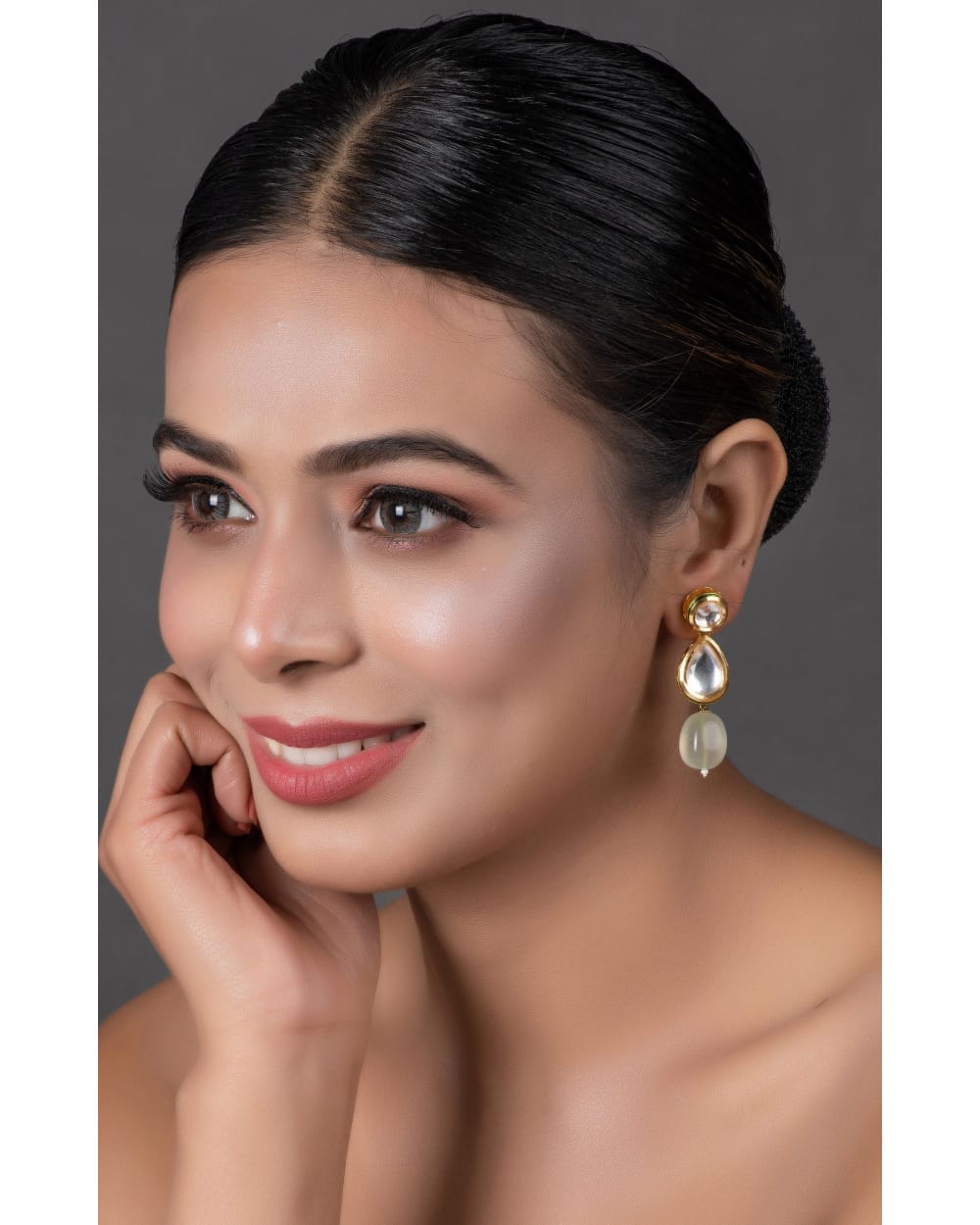 Gold Plated Embellished Kundan Bead Earrings